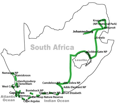 South Africa map -- Animal route